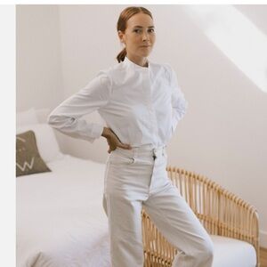 Jenni Kayne - Cotton Button Down Shirt - Collarless - White Size S- Pristine